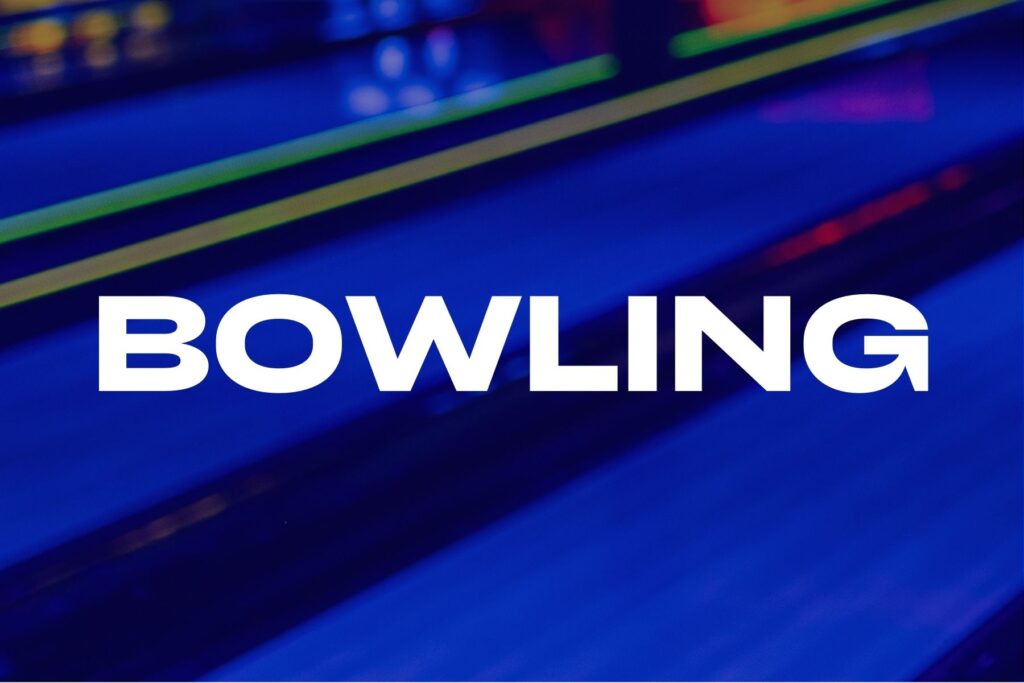 Bowling center logo for The Rush Funplex, featuring a blue background and white text.