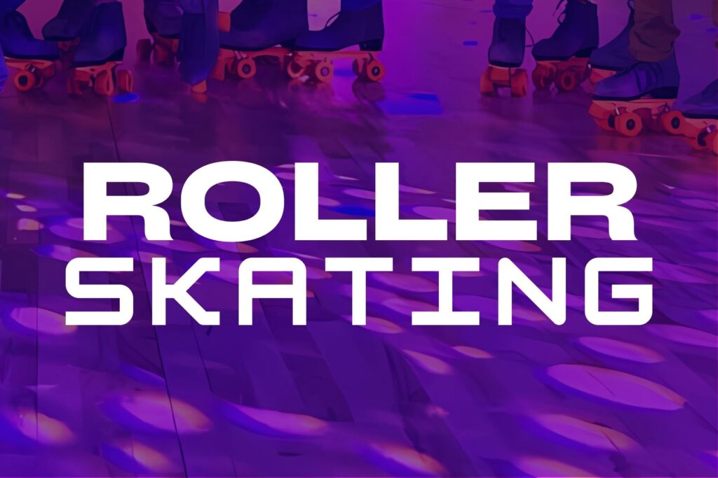 Roller skaters enjoying a vibrant day at The Rush Funplex in the city, surrounded by urban scenery and fellow skaters.