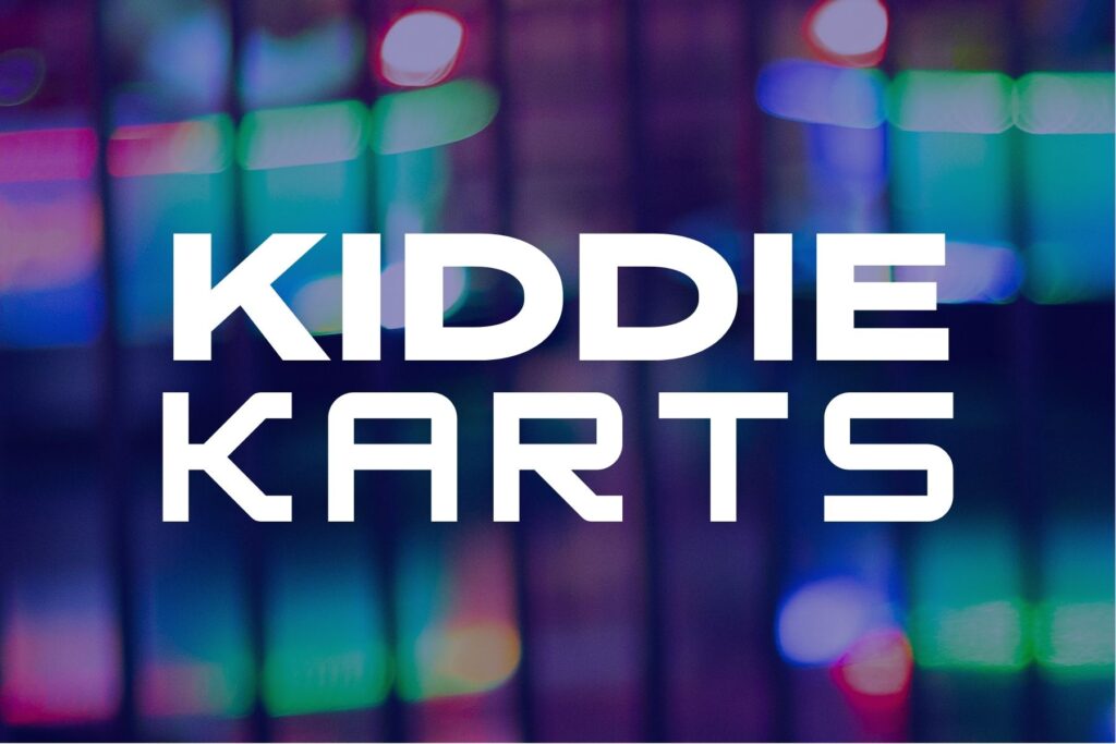 Kiddie Karts logo displayed on a vibrant background, representing The Rush Funplex's family-friendly attractions.